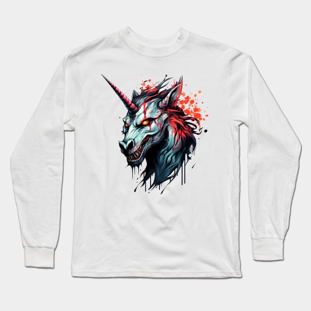 Creepy Unicorn Long Sleeve T-Shirt by OscarVanHendrix